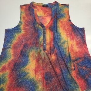 Cocomo Pleated Sleeveless Flare Blouse with Mandarin Collar